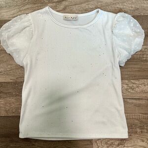 Girls White Glittery Top
